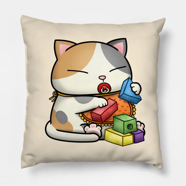 Cute Calico Baby Cat Pillow by Takeda_Art