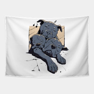 Fluffy Cerberus Sleeping at the Sound of Music - Fantasy Tapestry