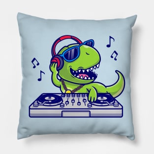 Cute Dinosaur Playing Dj Music Cartoon Pillow