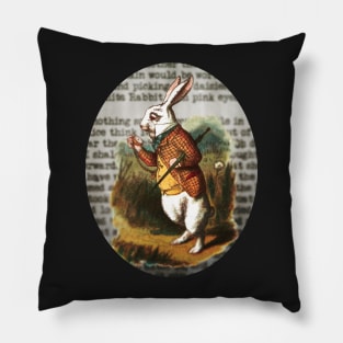 White Rabbit with Text Background Pillow