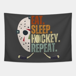 Eat Sleep Hockey Repeat Kids Adult Ice Hockey Retro Vintage Tapestry