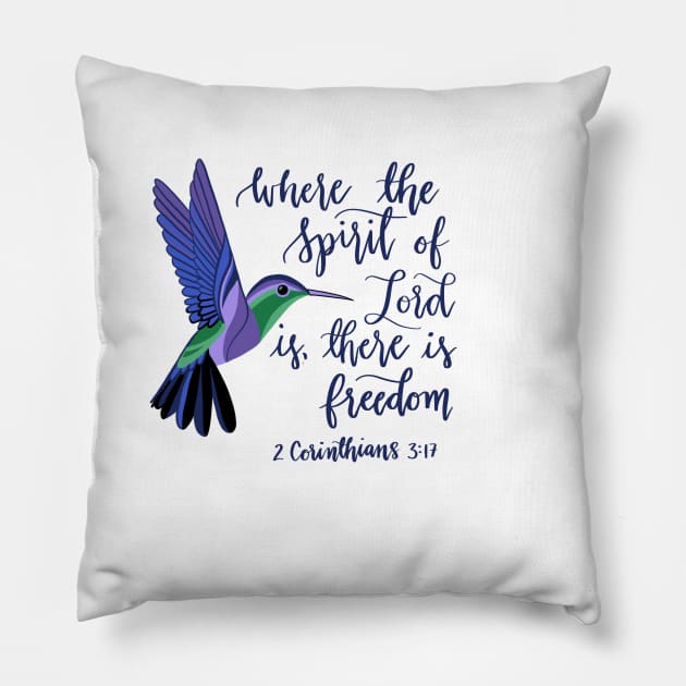 Hummingbird 2 Corinthians 3:17 Pillow by NewBranchStudio