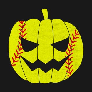 Softball Pumpkin Halloween Costume Retro Vintage T-Shirt