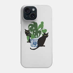 Black cats with potted plant Phone Case