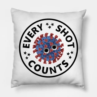 Every Shot Counts. Get Your Vaccine Shots. Virus particle with bullet holes. Pillow