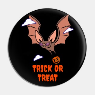 Trick Or Treat Bat Pumpkin Halloween Design Pin