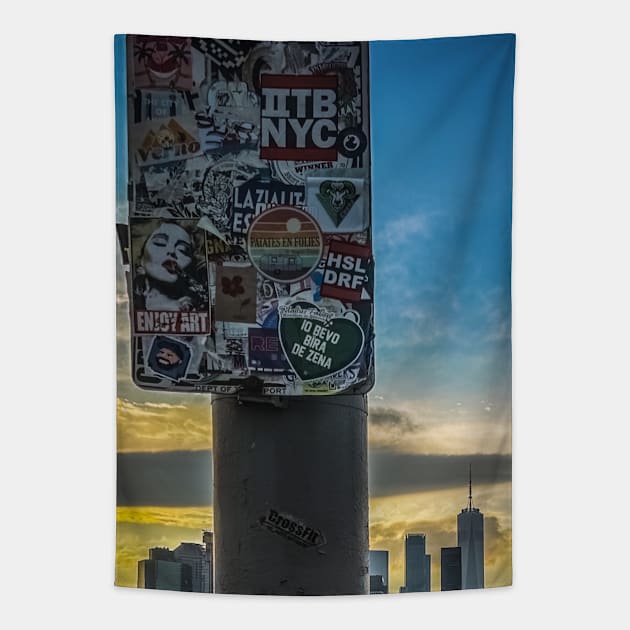 Sunset Brooklyn Bridge Manhattan Skyline NYC Tapestry by eleonoraingrid