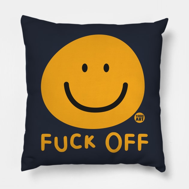 FUCK OFF SMILEY Pillow by toddgoldmanart