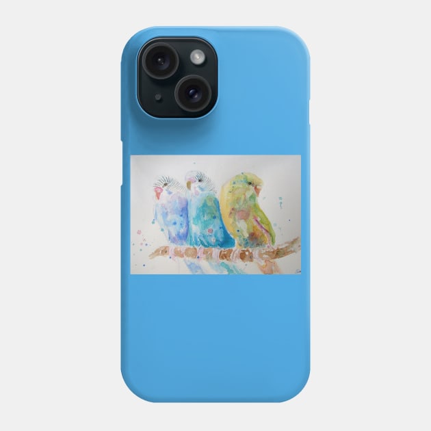 Budgie Watercolor Painting Sitting on A Branch Phone Case by SarahRajkotwala