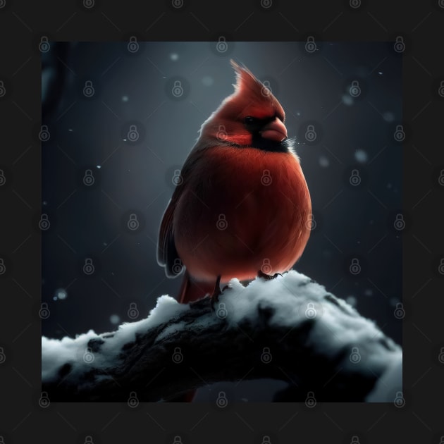 Northern Cardinal in winter by TomFrontierArt