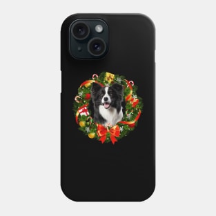 Funny Border Collie Christmas Wreath Ornament Phone Case