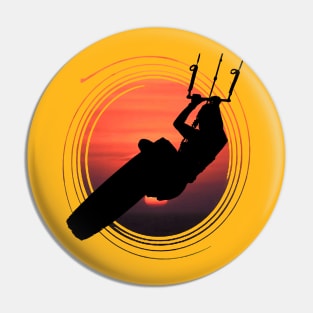 Kitesurfer Kitesurfing Lover Black Silhouette Sunset Pin