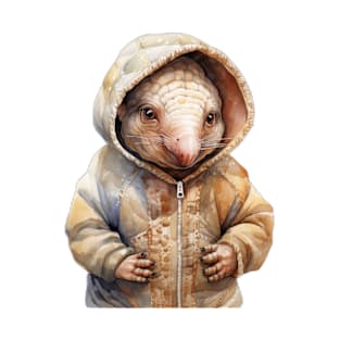 Watercolor Cartoon Armadillo in a Hoodie T-Shirt