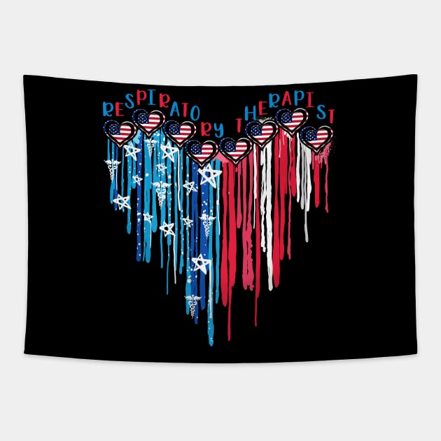 Respiratory Therapist American Flag Heart 4th Of July Tapestry by nakaahikithuy