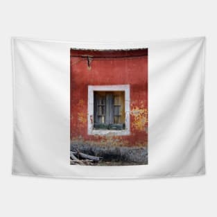 Window and facade of abandoned house in the Algarve Portugal Tapestry