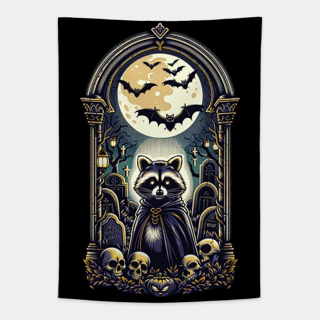 Gothic Raccoon Graveyard Guardian Tapestry by Penguin-san