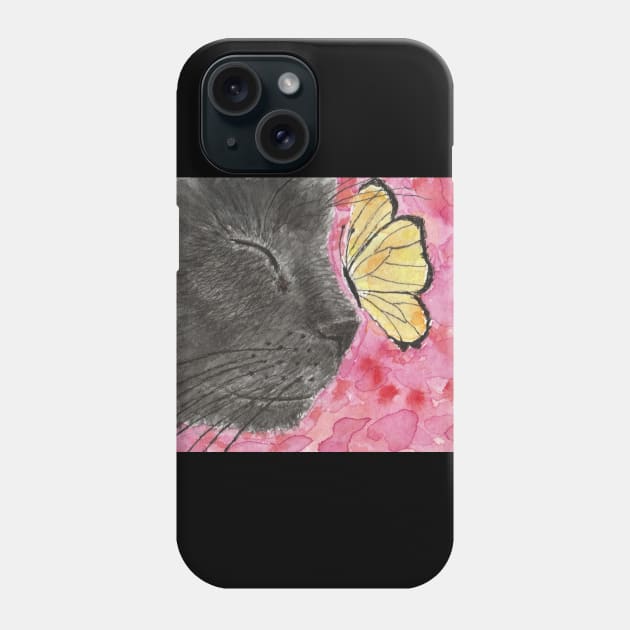 black cat face butterfly Phone Case by SamsArtworks