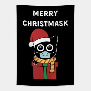 Merry Christmask Black Cat Tapestry