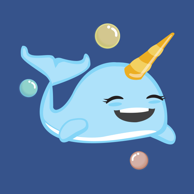 Cute Kawaii Narwhal Smiling Under the Sea Kids Design by Uncle Fred Design