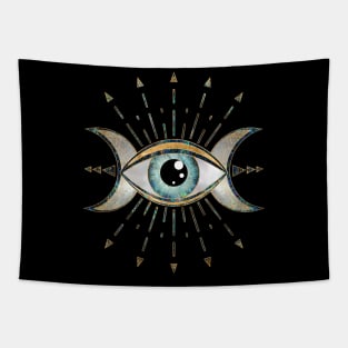 Eye - Triple Moon - Gemstone and gold Tapestry