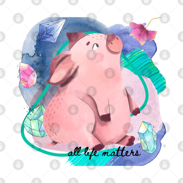 Cute Piglet and Flower by Nixart