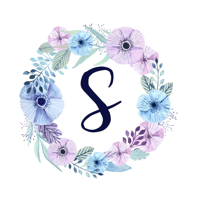 Floral Monogram S Icy Winter Blossoms by floralmonogram