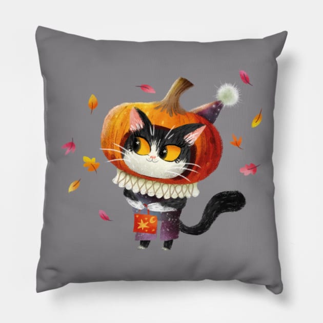 Pumpkin Cat Pillow by Geeksarecool