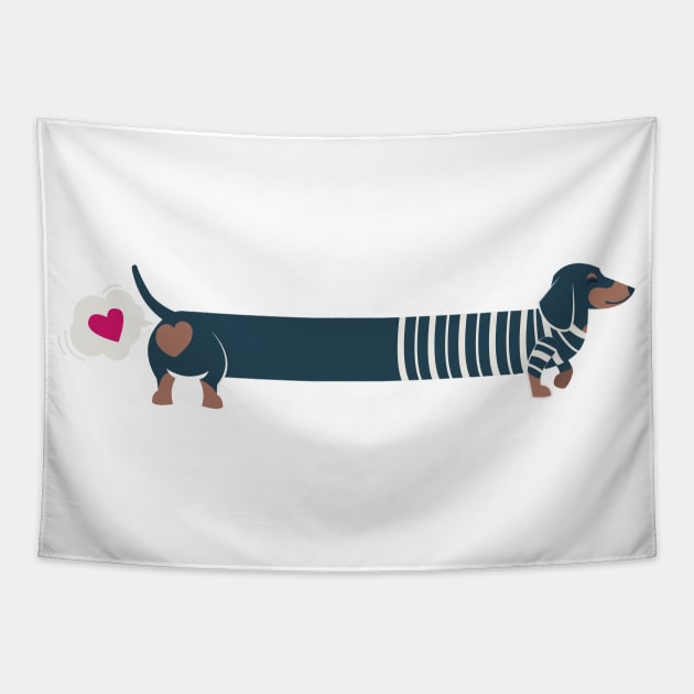 Dachshunds long love // fuchsia pink hearts scarves sweaters and other Valentine's Day details nile blue and brown funny weiner dog puppy Tapestry by SelmaCardoso