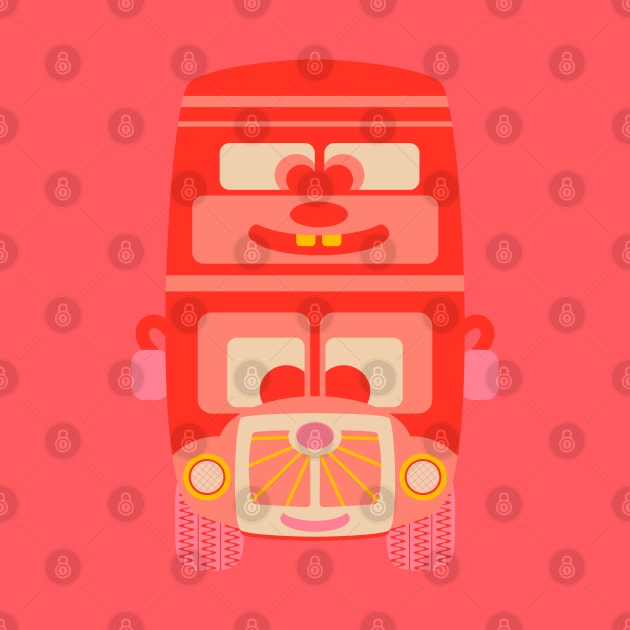 FRIENDLY CUTE RED BUS BUDDY Cute Kawaii Vehicle Kids Transportation - UnBlink Studio by Jackie Tahara by UnBlink Studio by Jackie Tahara