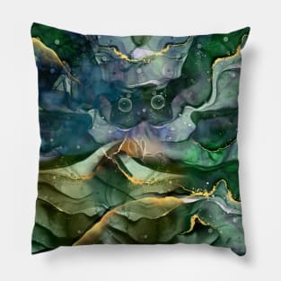 Green Gold Ink Abstract Pillow