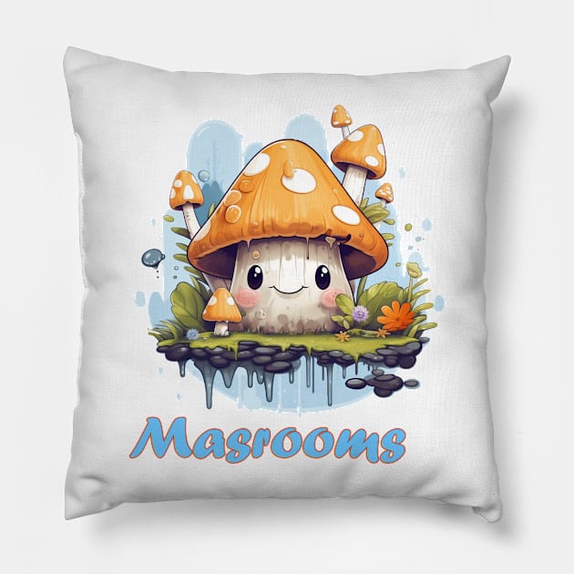 Maitake mushrooms Pillow by Printashopus