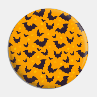 Bats & Stars - Fun Halloween 2019 Cute Spooky Orange Black Pattern Pin