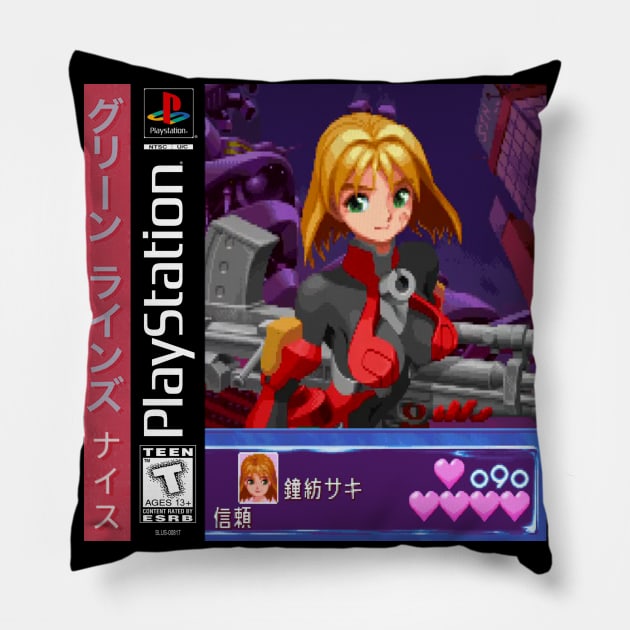 vaporwave anime aesthetic retro video game pixel art girl Pillow by KinseiNoHime