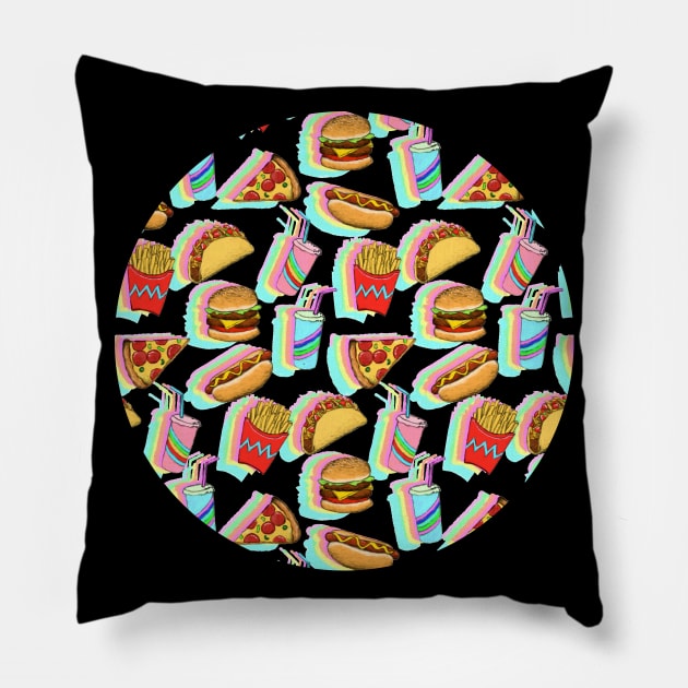 Rainbow Fast Food Pillow by micklyn