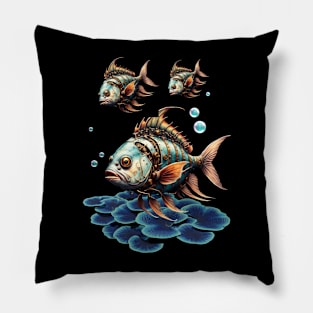 Stunning fantasy steampunk fish Pillow