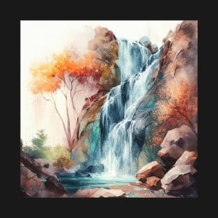 Beautiful Autumn Waterfall Scenery T-Shirt
