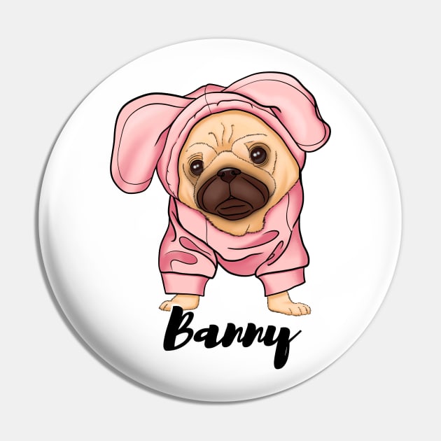 Cute pug puppy, pink bunny Pin by Kuchinska design