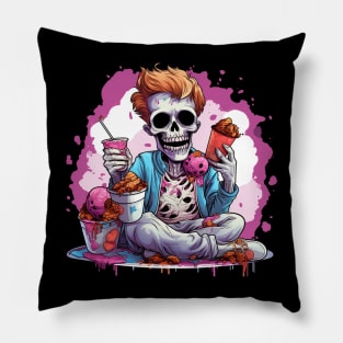 Food Junkie Pastel Goth Dead Skeleton Pink Design Pillow