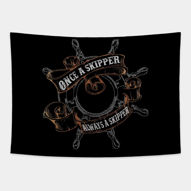 Once A Skipper (woodcut wheel) Tapestry by The Skipper Store