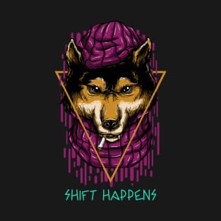 Shift Happens Smoking Wolf Design T-Shirt