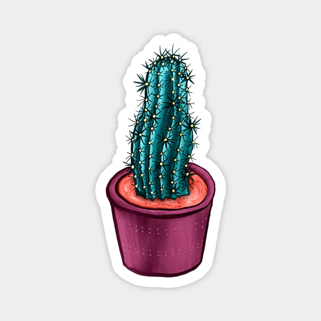 Funny Cactus In Pot Weird Trippy Psychedelic Magnet by Boriana Giormova