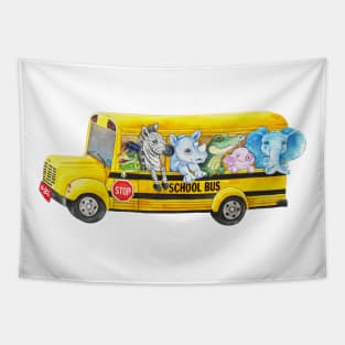 Animal's School bus Tapestry