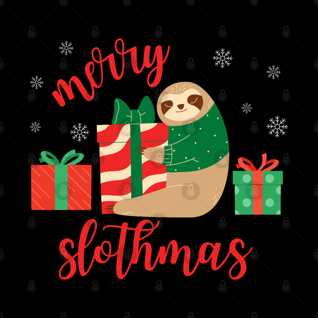 Merry Slothmas Sloth with Christmas Presents by TeaTimeTs