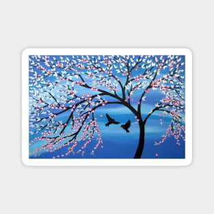 Blue, birds and flowering tree Magnet