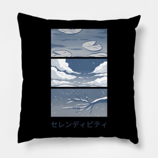 Minimalistic Manga Panel in Blue Colors Pillow