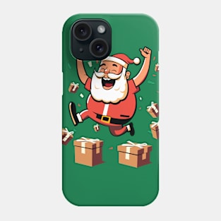 Happy Santa Claus jumping between gift boxes Phone Case