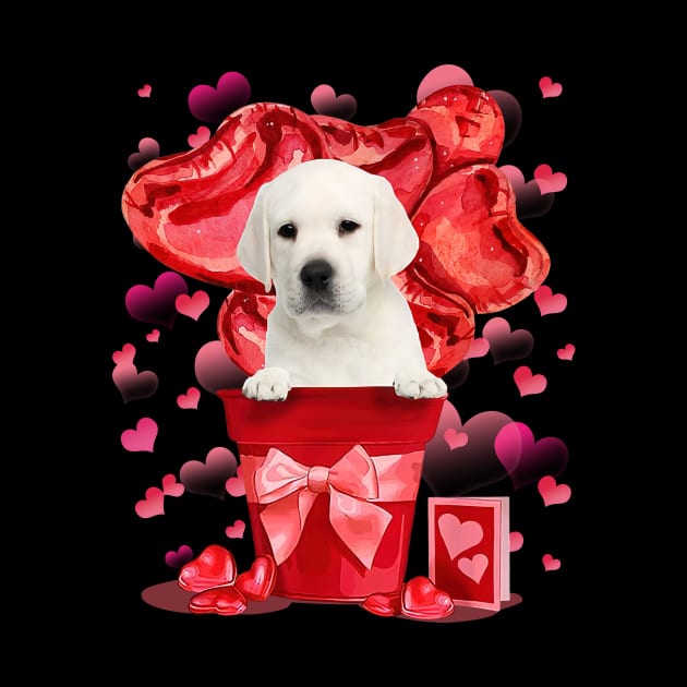 White Labrador In Red Pot Happy Valentine's Day by Brodrick Arlette Store