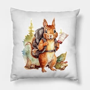 Watercolor Adventure Squirrel #10 Pillow