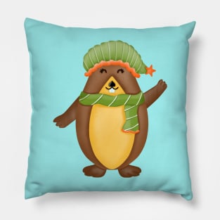 Cute christmas groundhog. Pillow