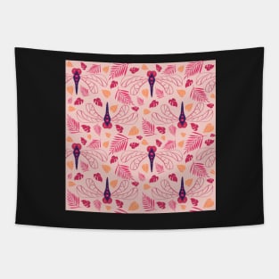 Red Dragonfly and Orange Leaf Pattern on Pink Tapestry